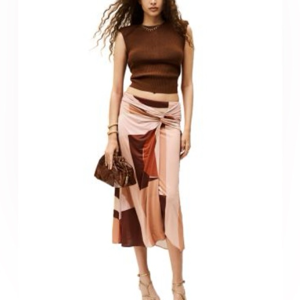 BNWT ba&sh Mely Twist-Front Midi Skirt Sz 36/4